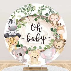 Lofaris Round Safari Animals Oh Baby Gender Reveal Backdrop