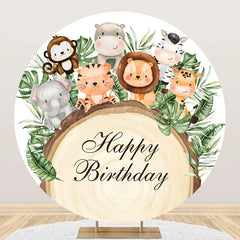 Lofaris Round Safari Animals Wood Stump Birthday Backdrop