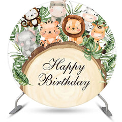 Lofaris Round Safari Animals Wood Stump Birthday Backdrop