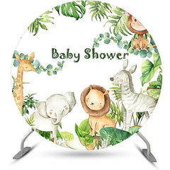 Lofaris Round Safari Cute Animals Green Baby Shower Backdrop