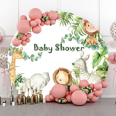 Lofaris Round Safari Cute Animals Green Baby Shower Backdrop