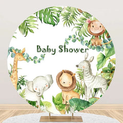 Lofaris Round Safari Cute Animals Green Baby Shower Backdrop