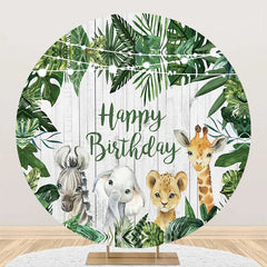 Lofaris Round Safari Cute Animals Wooden Birthday Backdrop