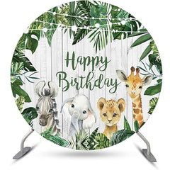 Lofaris Round Safari Cute Animals Wooden Birthday Backdrop