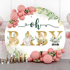 Lofaris Round Safari Floral Gold Oh Baby Party Backdrop