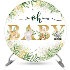 Lofaris Round Safari Floral Gold Oh Baby Party Backdrop