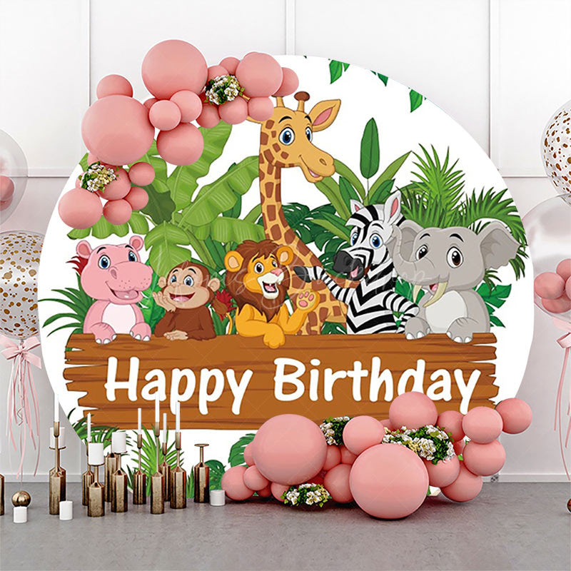 Lofaris Round Safari Forest Animals Birthday Party Backdrop