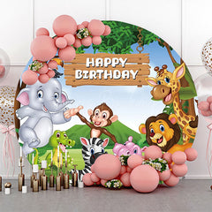 Lofaris Round Safari Forest Cartoon Animal Birthday Backdrop