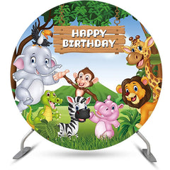 Lofaris Round Safari Forest Cartoon Animal Birthday Backdrop