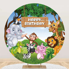 Lofaris Round Safari Forest Cartoon Animal Birthday Backdrop