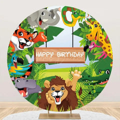 Lofaris Round Safari Happy Lion Animals Birthday Backdrop