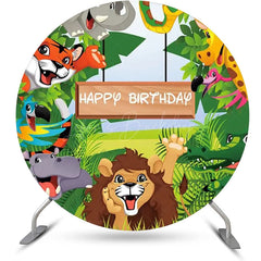 Lofaris Round Safari Happy Lion Animals Birthday Backdrop