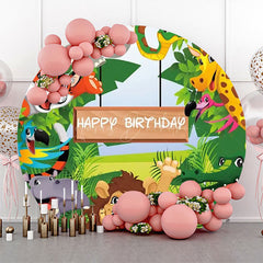 Lofaris Round Safari Happy Lion Animals Birthday Backdrop