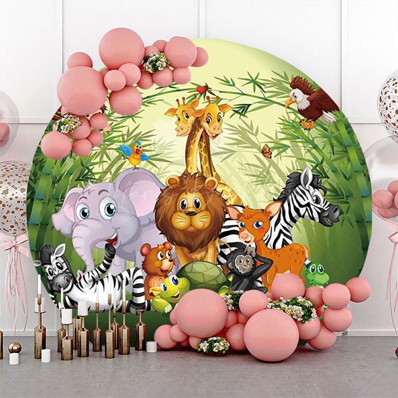 Lofaris Round Safari Jungle Wild Animal Birthday Backdrop