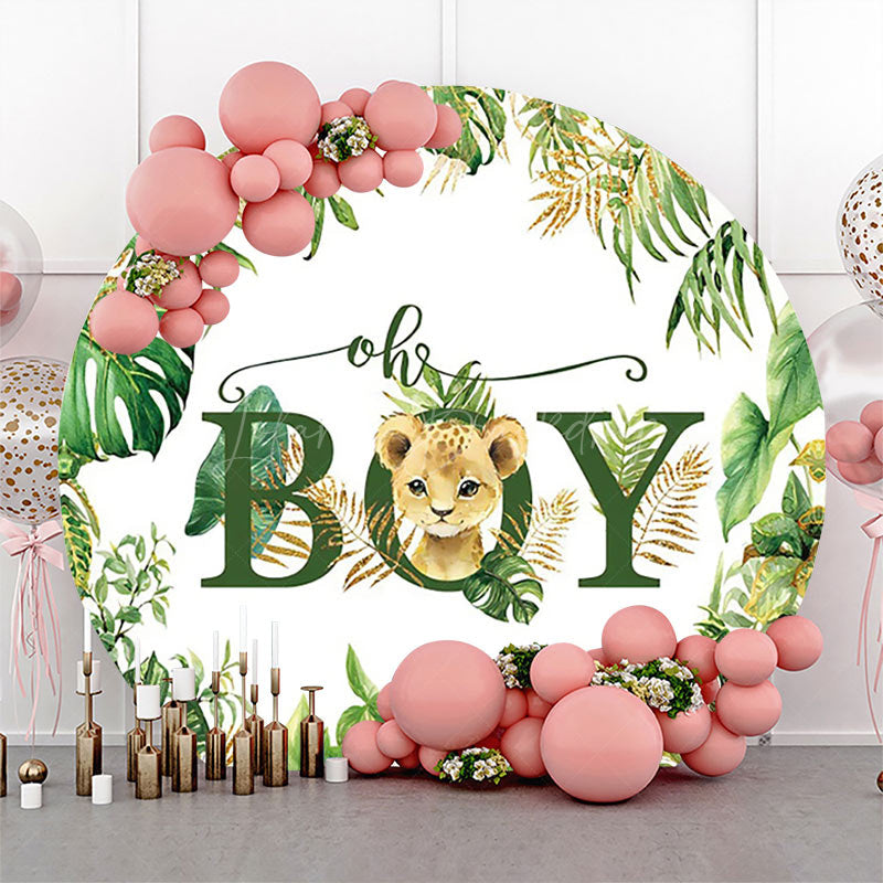 Lofaris Round Safari Lion Oh Baby Gender Reveal Backdrop