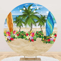 Lofaris Round Sand Floral Trees Surfboard Summer Backdrop