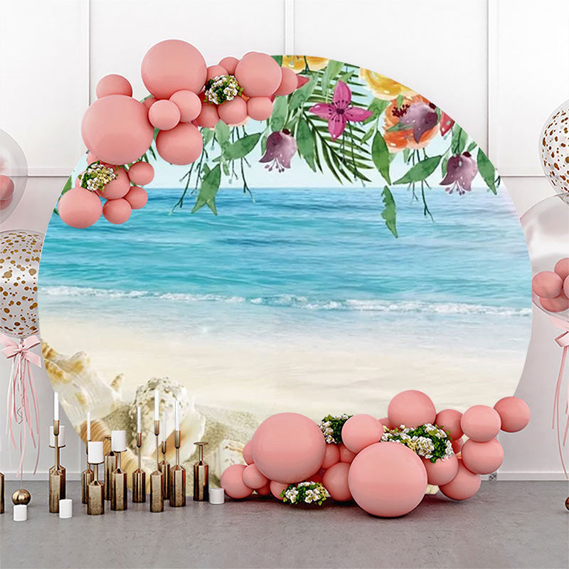 Lofaris Round Sandy Beach Floral Coastal Summer Backdrop