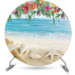 Lofaris Round Sandy Beach Floral Coastal Summer Backdrop