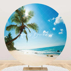 Lofaris Round Sandy Beach Palm Tree Coastal Summer Backdrop