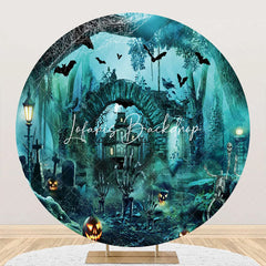 Lofaris Round Scary Castle Skeleton Bats Halloween Backdrop