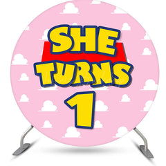 Lofaris Round She Turns 1 Pink Cloud Happy Birthday Backdrop