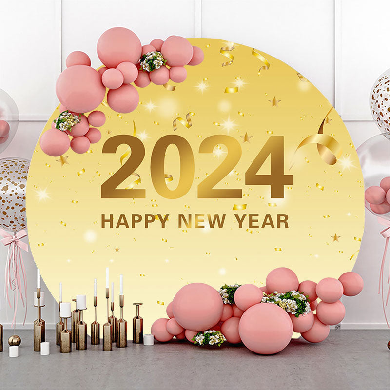 Lofaris Round Simple Gold Ribbon Theme Happy New Year Backdrop