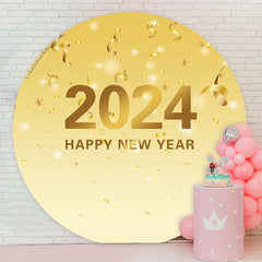 Lofaris Round Simple Gold Ribbon Theme Happy New Year Backdrop