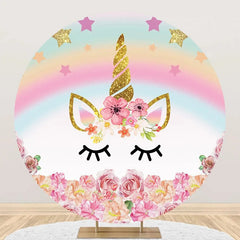 Lofaris Round Star Rainbow Unicorn Floral Birthday Backdrop