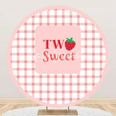 Lofaris Round Strawberry Plaid Two Sweet Birthday Backdrop