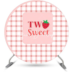 Lofaris Round Strawberry Plaid Two Sweet Birthday Backdrop