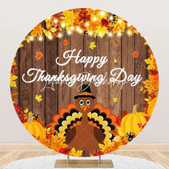 Lofaris Round Turkey Pumpkin Maple Thanksgiving Day Backdrop