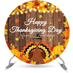 Lofaris Round Turkey Pumpkin Maple Thanksgiving Day Backdrop