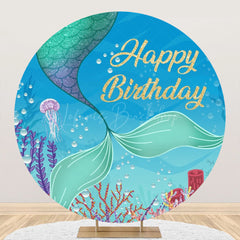 Lofaris Round Undersea Glitter Mermaid Birthday Backdrop