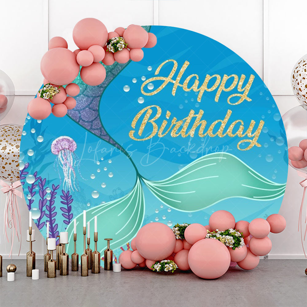 Lofaris Round Undersea Glitter Mermaid Birthday Backdrop