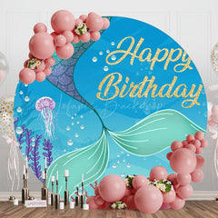 Lofaris Round Undersea Glitter Mermaid Birthday Backdrop