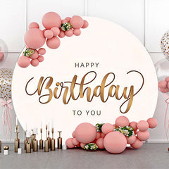 Lofaris Round White And Brown Simple Happy Birthday Backdrop