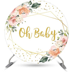 Lofaris Round White Floral Oh Baby Gender Reveal Backdrop