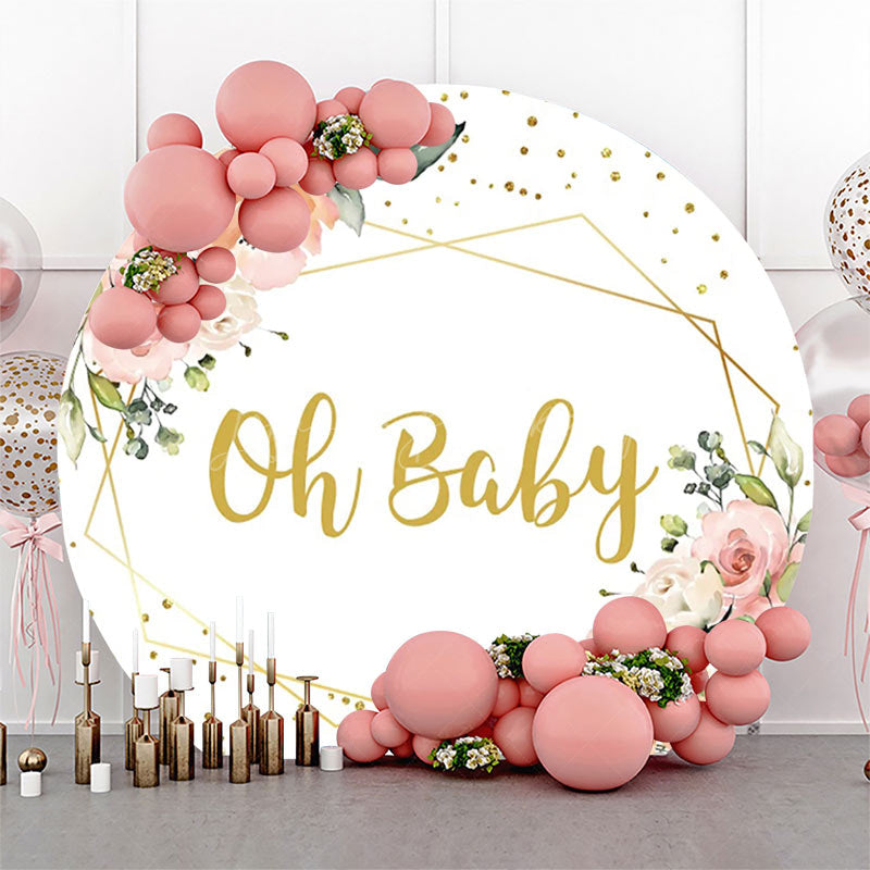 Lofaris Round White Floral Oh Baby Gender Reveal Backdrop