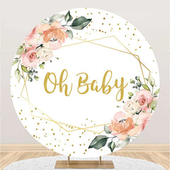 Lofaris Round White Floral Oh Baby Gender Reveal Backdrop