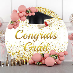 Lofaris Round White Gold Bachelor Cap Congrats Grad Backdrop