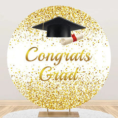 Lofaris Round White Gold Bachelor Cap Congrats Grad Backdrop