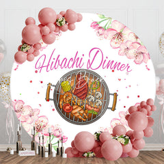 Lofaris Round White Pink Floral Backdrop For Hibachi Dinner