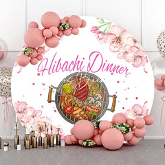 Lofaris Round White Pink Floral Backdrop For Hibachi Dinner