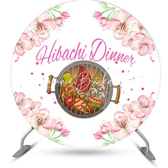 Lofaris Round White Pink Floral Backdrop For Hibachi Dinner