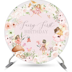 Lofaris Round White Pink Floral Fairy First Birthday Backdrop