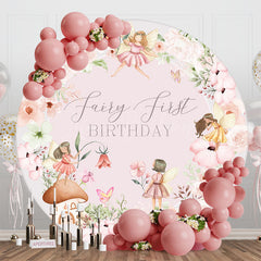 Lofaris Round White Pink Floral Fairy First Birthday Backdrop