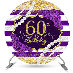 Lofaris Round White Purple Stripe 60th Birthday Backdrop