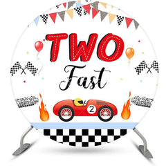 Lofaris Round White Racing Car Fast Two Birthday Backdrop