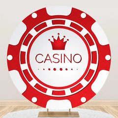 Lofaris Round White Red Casino Crown Logo Party Backdrop