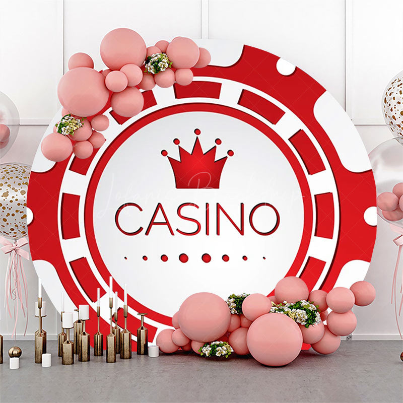 Lofaris Round White Red Casino Crown Logo Party Backdrop